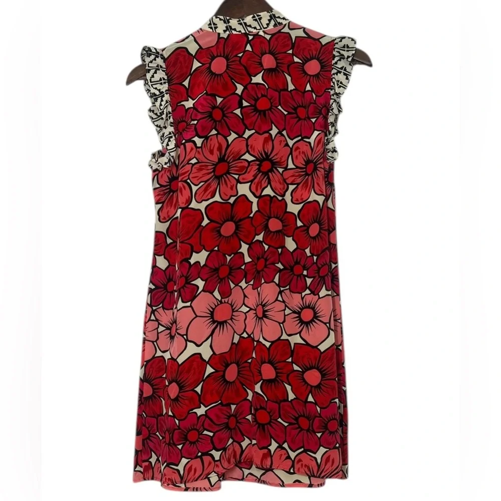 coreylynncalter Red Pink Floral Print Mini SILK Dress Ruffle Cap Sleeves Size 6 - Picture 7 of 9